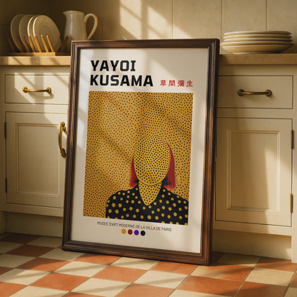 Yayoi Kusama Polka Dot Portrait Art Print, Minimalist Yellow Wall Art wall art print