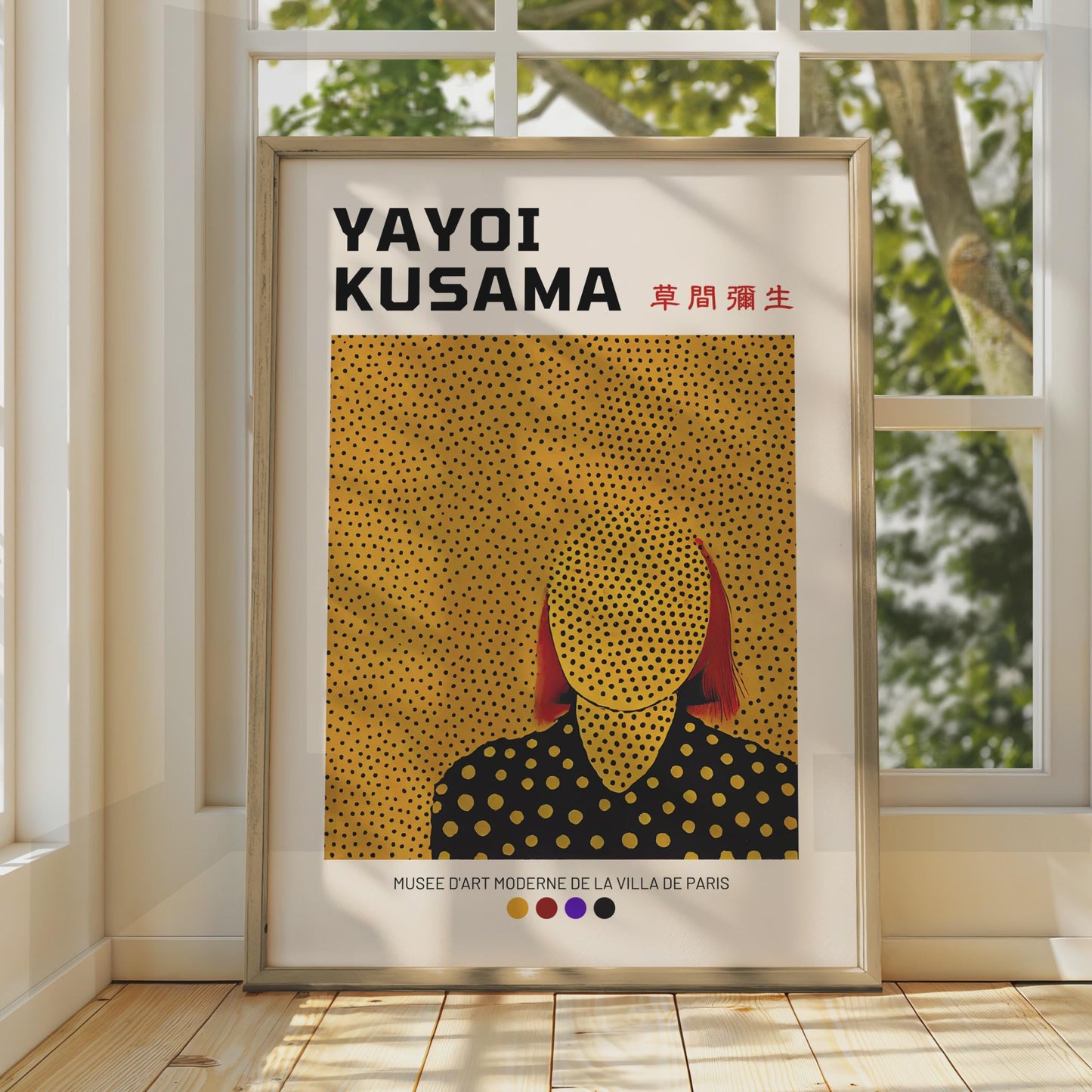 Yayoi Kusama Polka Dot Portrait Art Print, Minimalist Yellow Wall Art wall art print