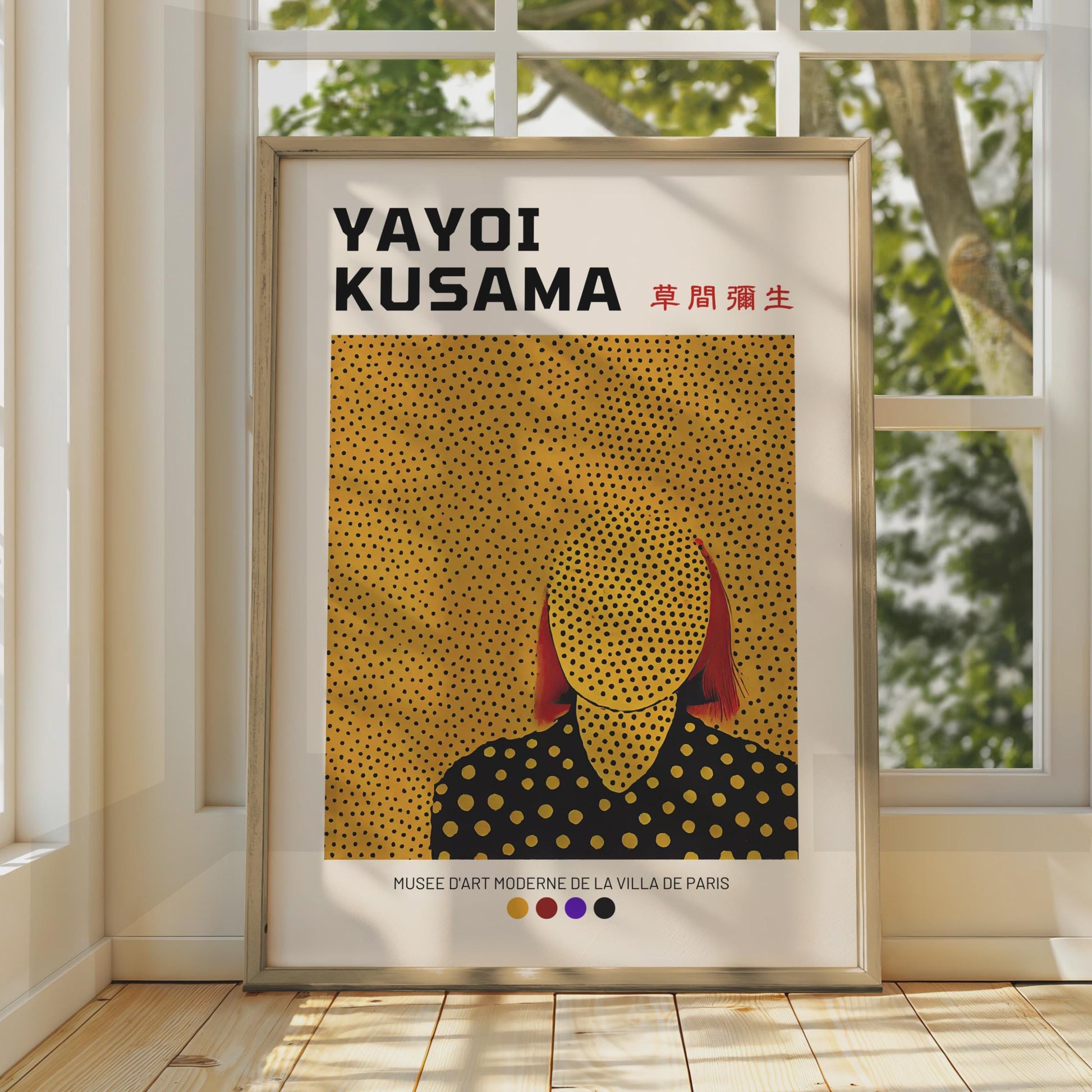Yayoi Kusama Polka Dot Portrait Art Print, Minimalist Yellow Wall Art wall art print