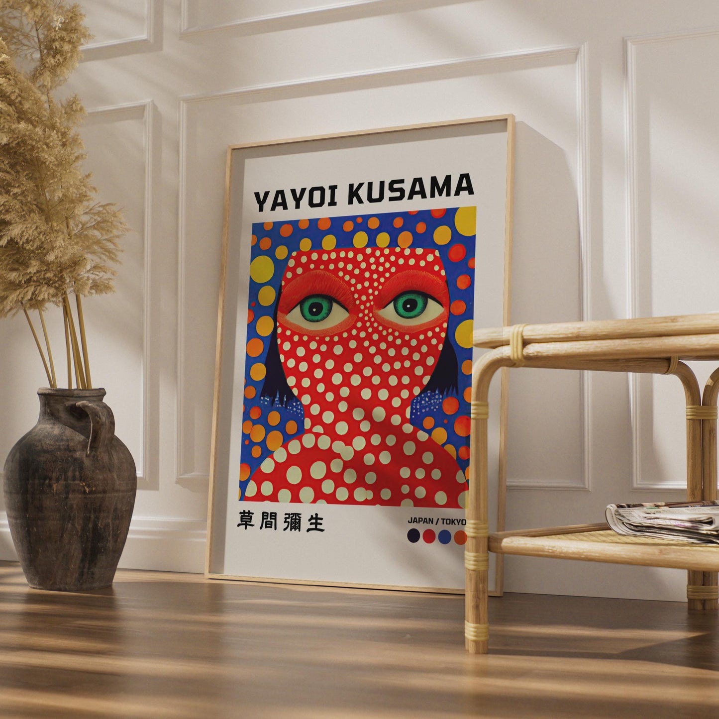 Yayoi Kusama Inspired Art Print, Bold Polka Dot Portrait, Japanese Wall Art, Colourful Decor wall art print