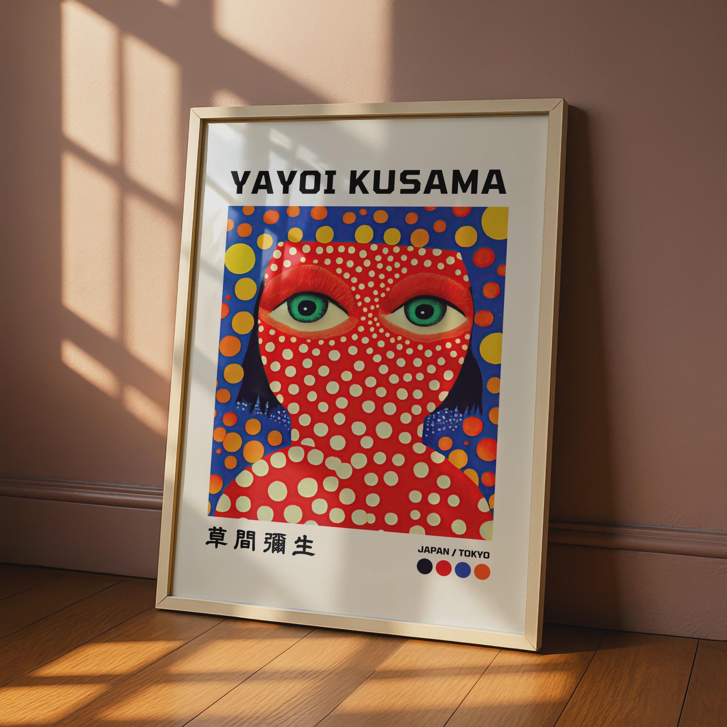 Yayoi Kusama Inspired Art Print, Bold Polka Dot Portrait, Japanese Wall Art, Colourful Decor wall art print