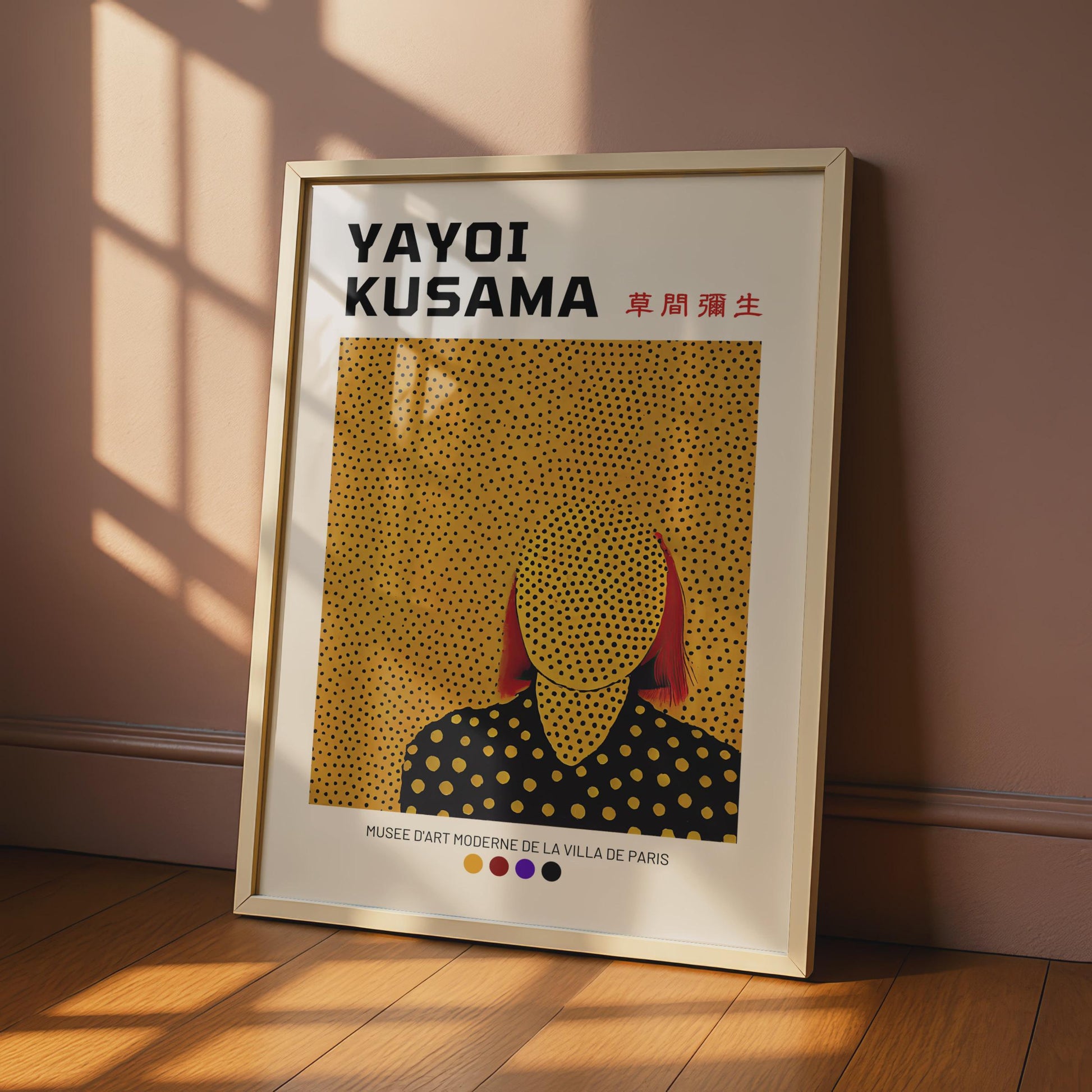 Yayoi Kusama Polka Dot Portrait Art Print, Minimalist Yellow Wall Art wall art print