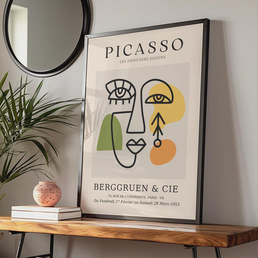 Picasso Inspired Line Drawing Face Art Print, Abstract Minimalist Poster wall art print