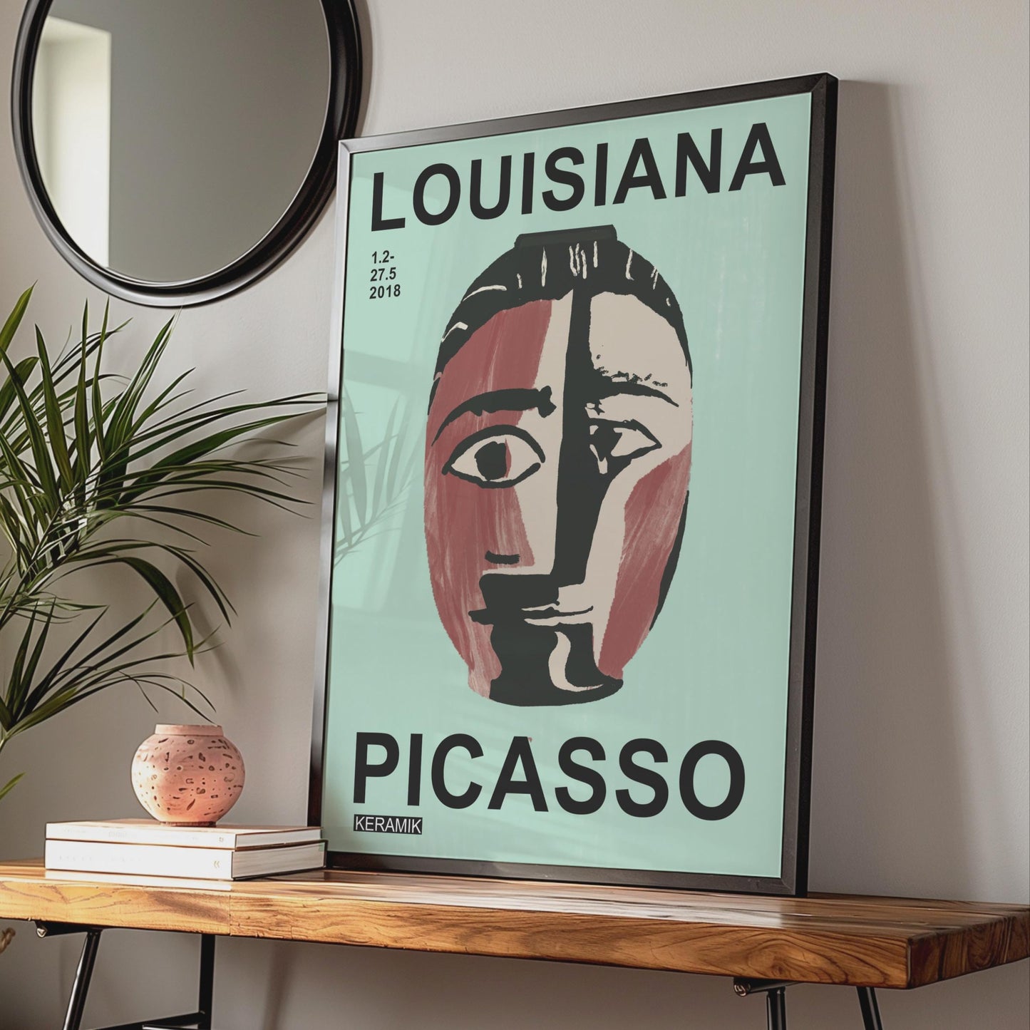 Picasso Keramik Louisiana Museum Poster, Cubist Face Vase Art Print, Sage Blue wall art print