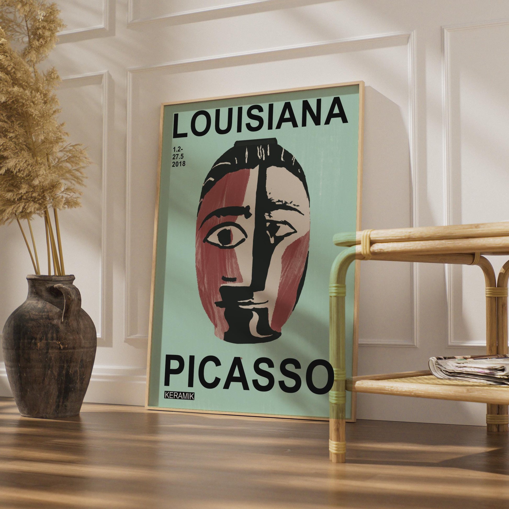 Picasso Keramik Louisiana Museum Poster, Cubist Face Vase Art Print, Sage Blue wall art print