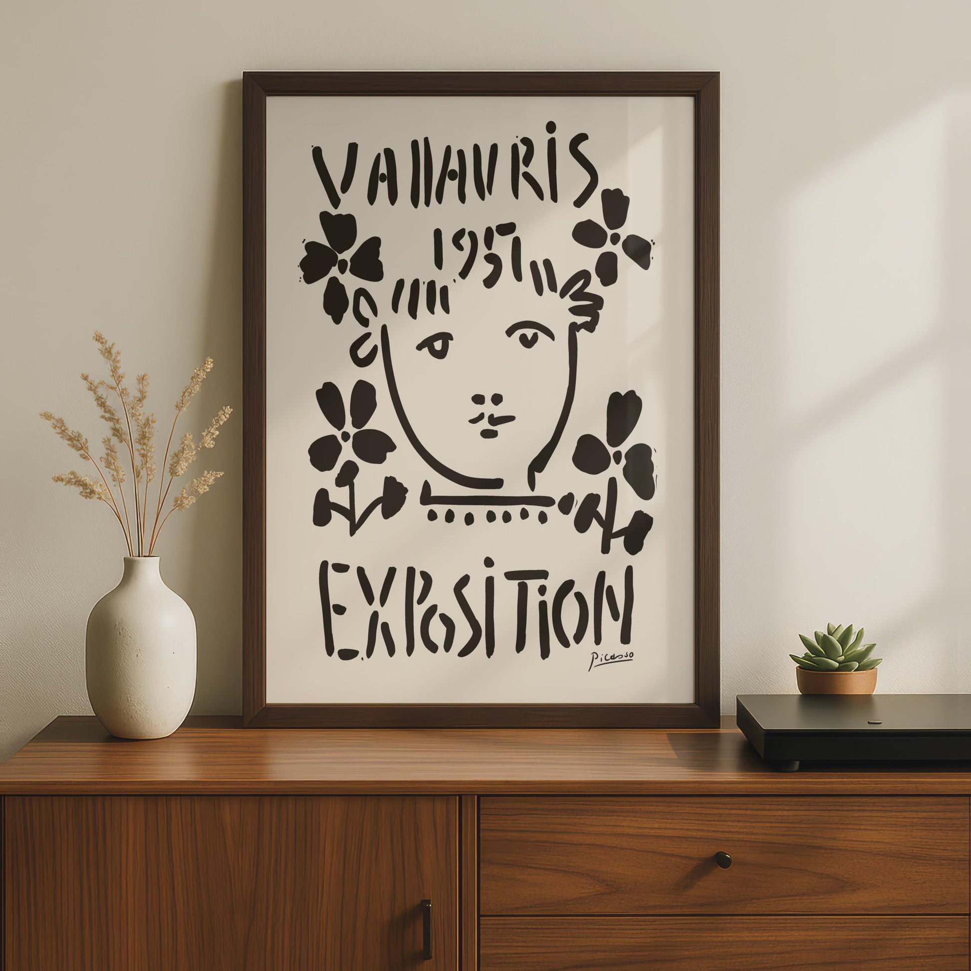 Vallauris Exposition 1957 Art Print, Abstract Floral Artwork, Minimalist Wall Decor, Picasso Style wall art print