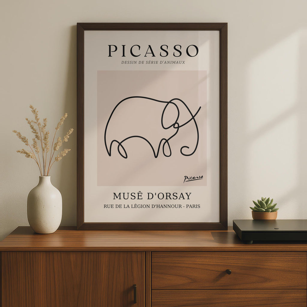 Picasso Inspired Elephant Line Art Print, Minimalist Animal Poster, Boho Wall Decor, Musee d'Orsay wall art print
