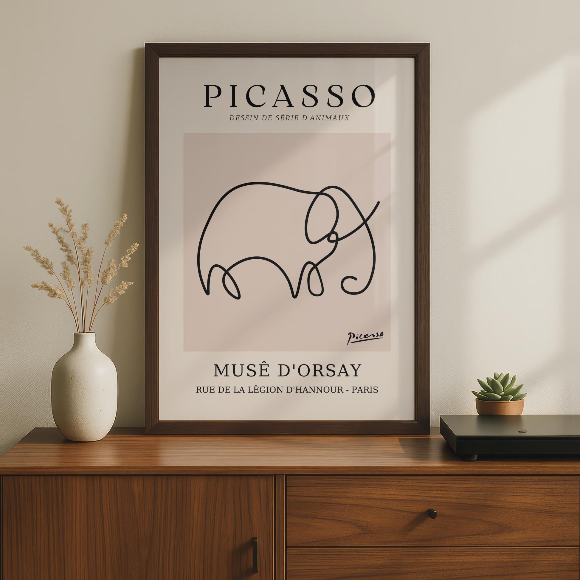 Picasso Inspired Elephant Line Art Print, Minimalist Animal Poster, Boho Wall Decor, Musee d'Orsay wall art print