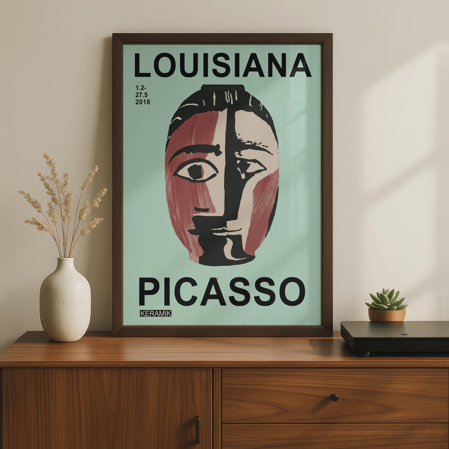 Picasso Keramik Louisiana Museum Poster, Cubist Face Vase Art Print, Sage Blue wall art print