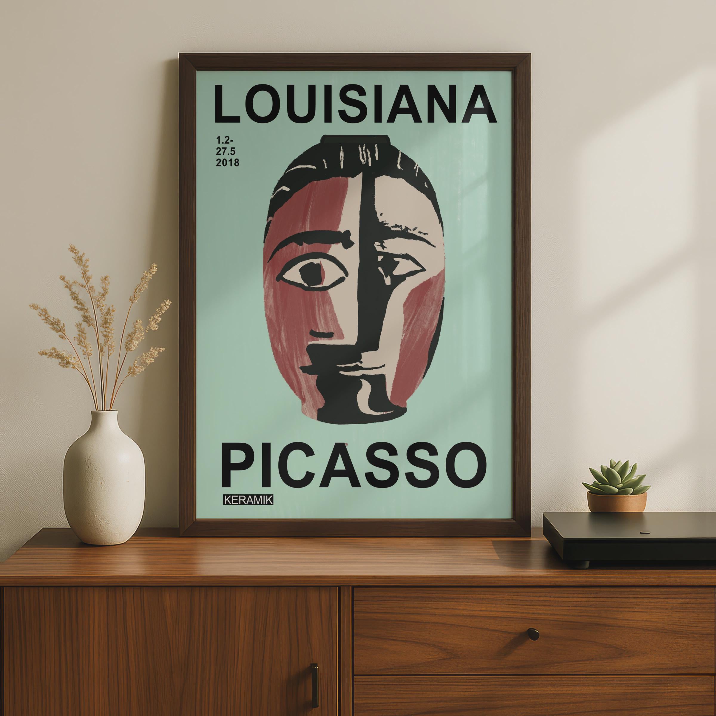 Picasso Keramik Louisiana Museum Poster, Cubist Face Vase Art Print, Sage Blue wall art print