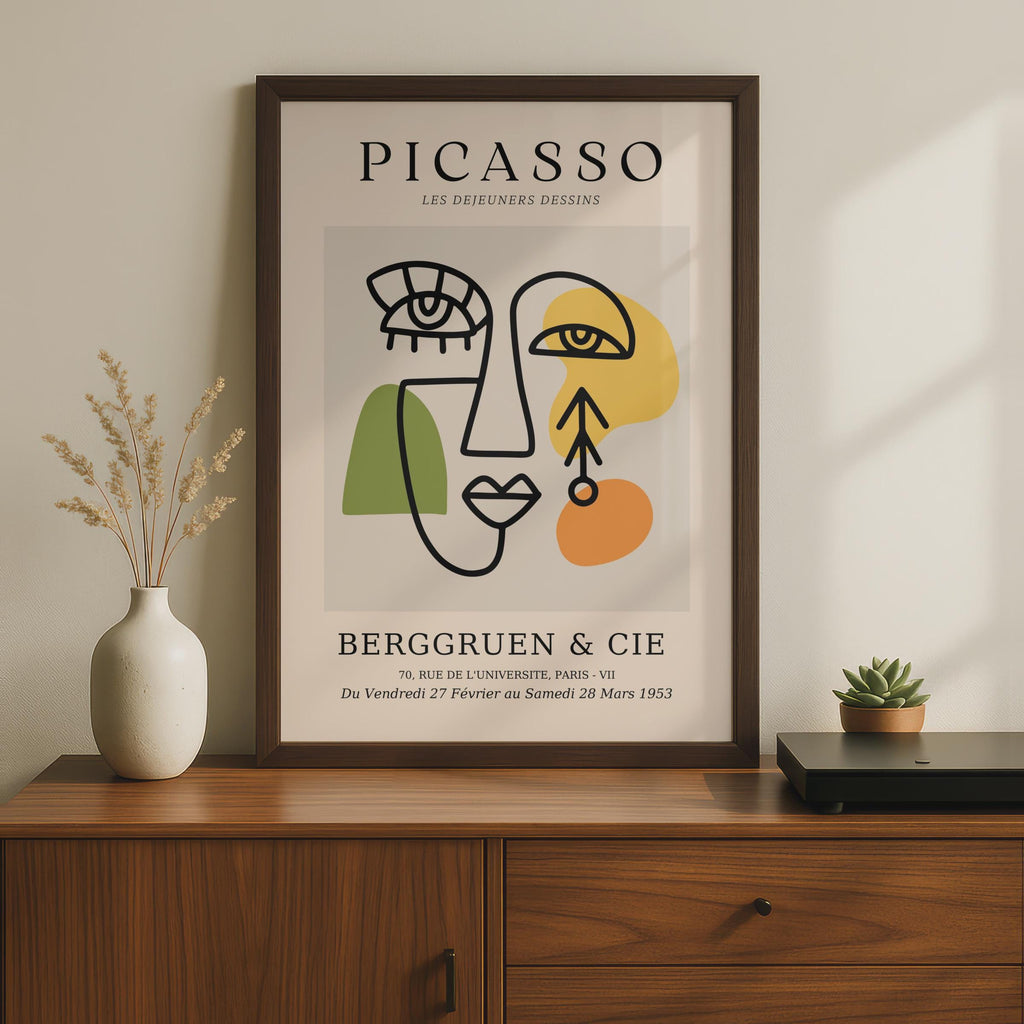 Picasso Inspired Line Drawing Face Art Print, Abstract Minimalist Poster wall art print