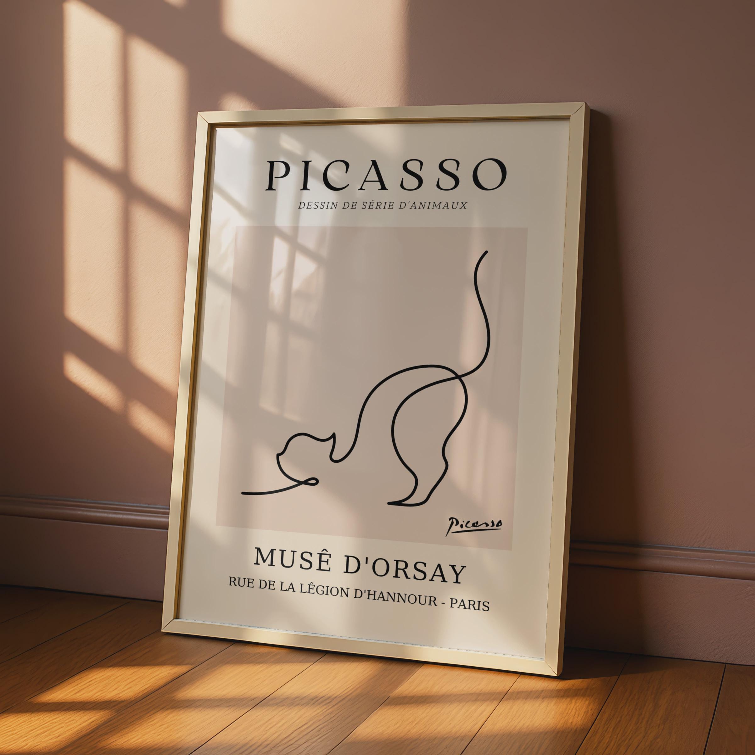 Picasso Cat Wall Art Print, Minimalist Animal Line Art, Musee d'Orsay Paris Decor wall art print