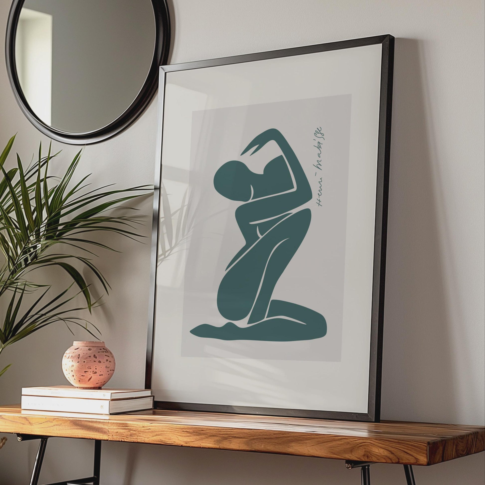 Henri Matisse Inspired Art Poster, Minimalist Nude Wall Art, Green Abstract Figure Art, Boho Decor wall art print