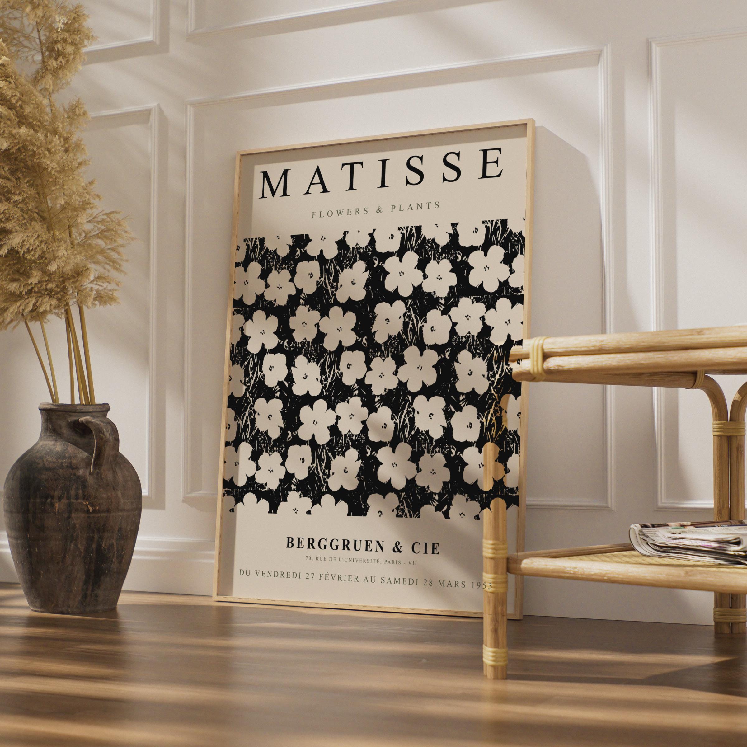 Matisse Flowers Art Poster, Black White Floral Vintage Print, Home Decor wall art print