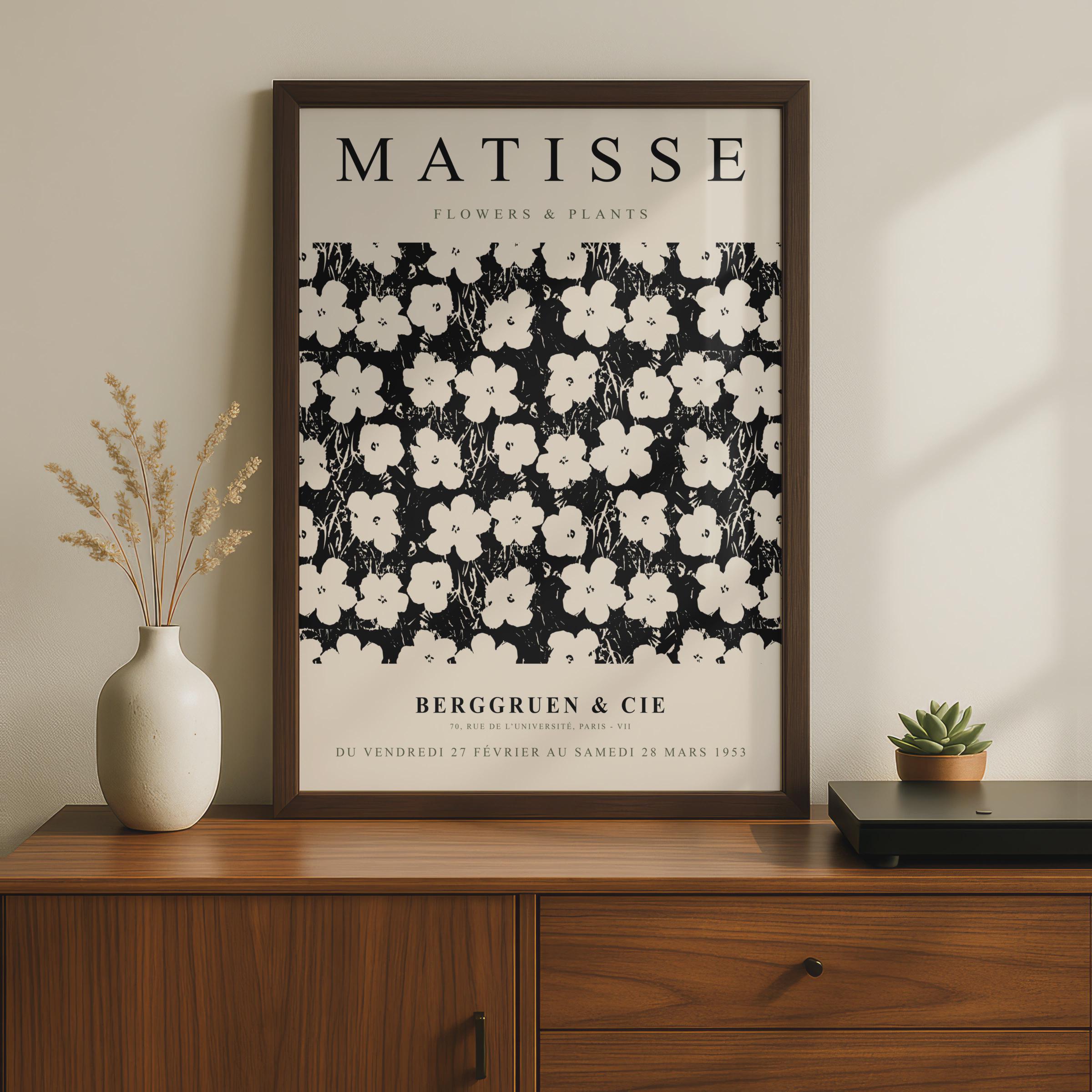 Matisse Flowers Art Poster, Black White Floral Vintage Print, Home Decor wall art print