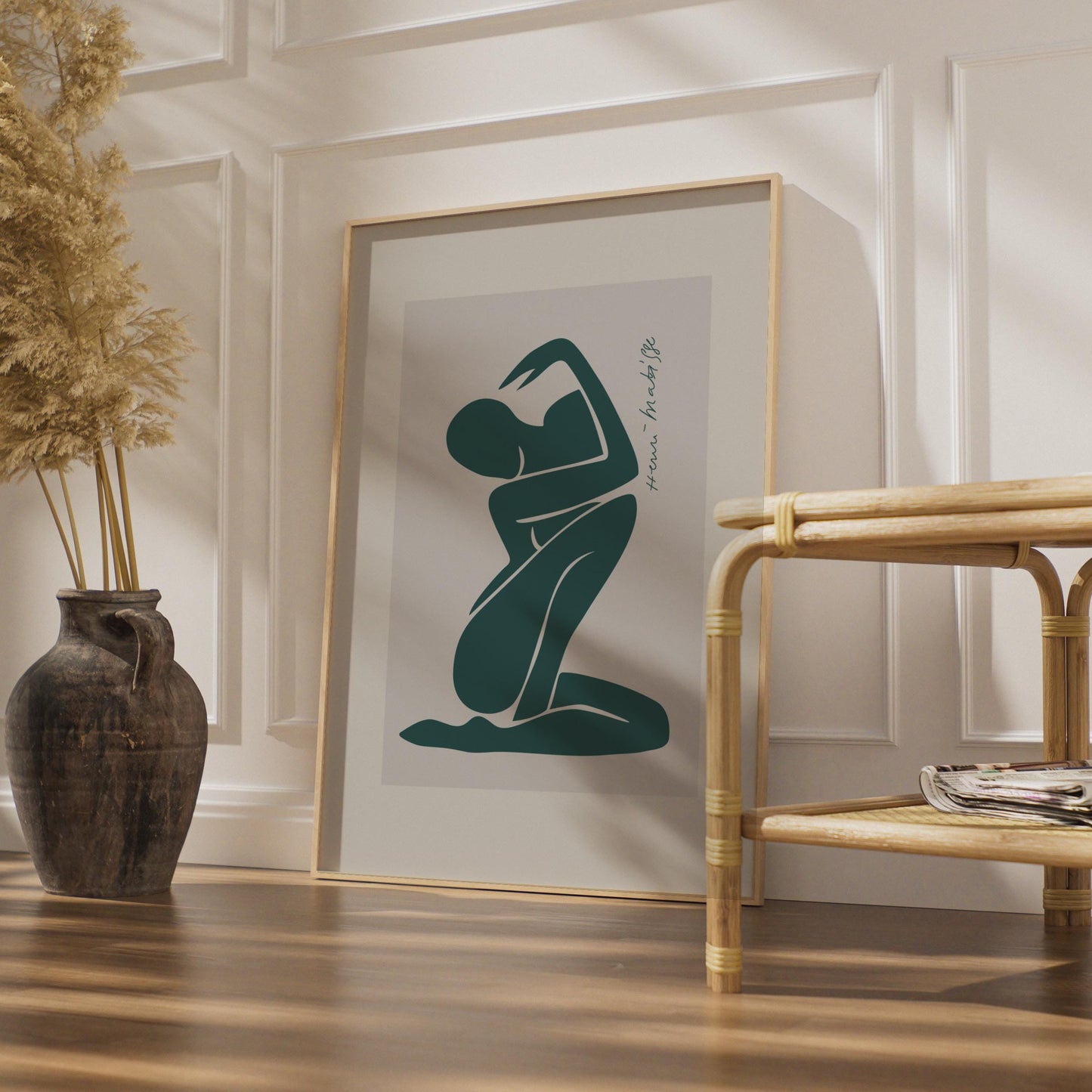 Henri Matisse Inspired Art Poster, Minimalist Nude Wall Art, Green Abstract Figure Art, Boho Decor wall art print