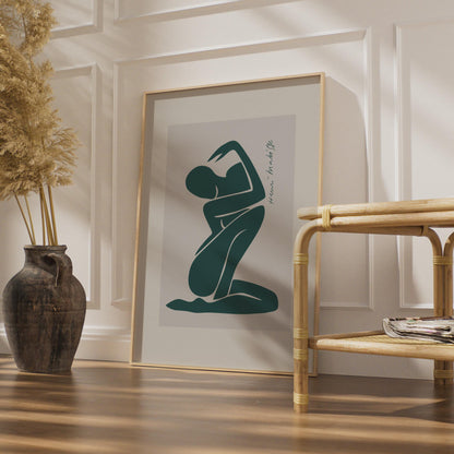 Henri Matisse Inspired Art Poster, Minimalist Nude Wall Art, Green Abstract Figure Art, Boho Decor wall art print