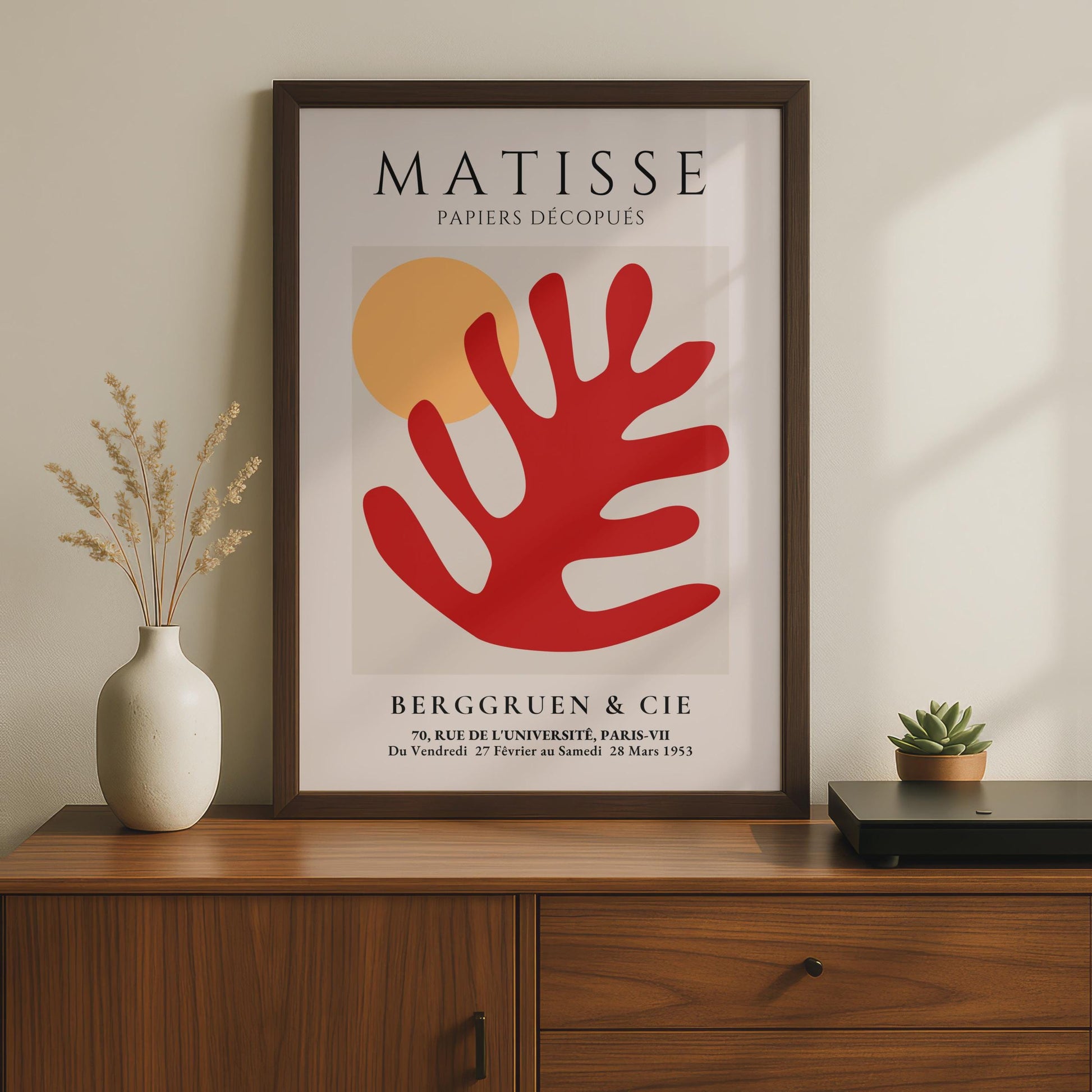 Henri Matisse Art Poster, Papiers Decoupes Print, Red Hand & Sun Minimalist Wall Art wall art print