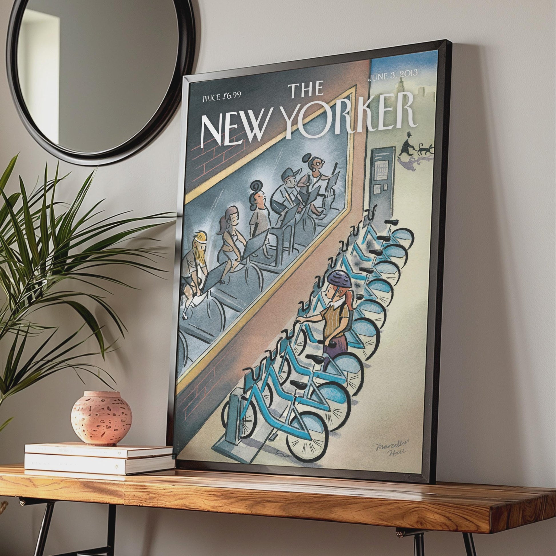 New Yorker Cover Art Print, Marcellus Hall Citi Bike Illustration, NYC Cycling Wall Art wall art print