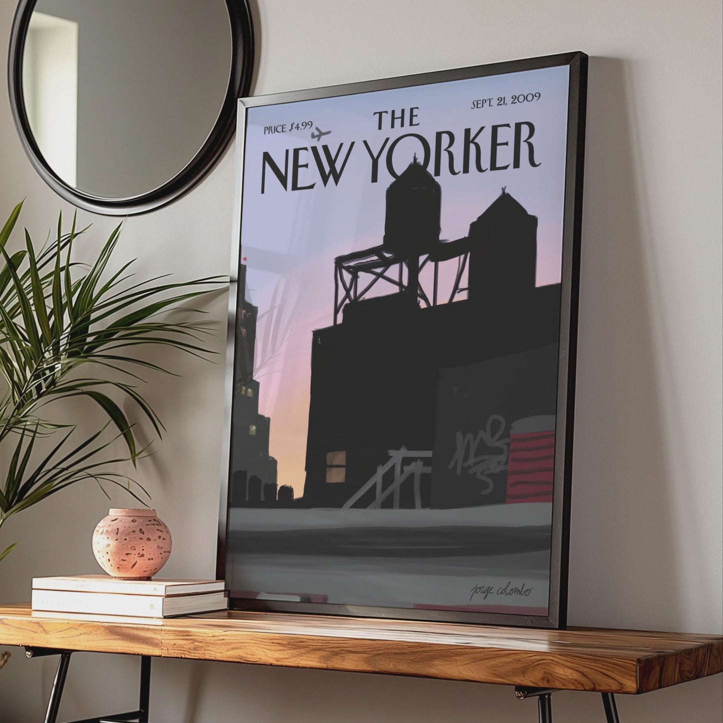 The New Yorker Poster, NYC Skyline Water Tower Sunset, New York City Wall Art wall art print