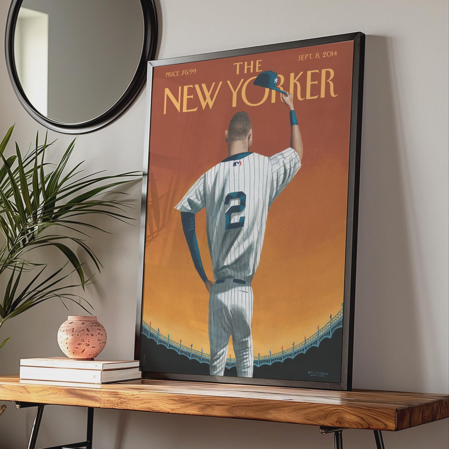 The New Yorker Baseball Poster, Yankees Number 2 Art Print, Sports Wall Art wall art print