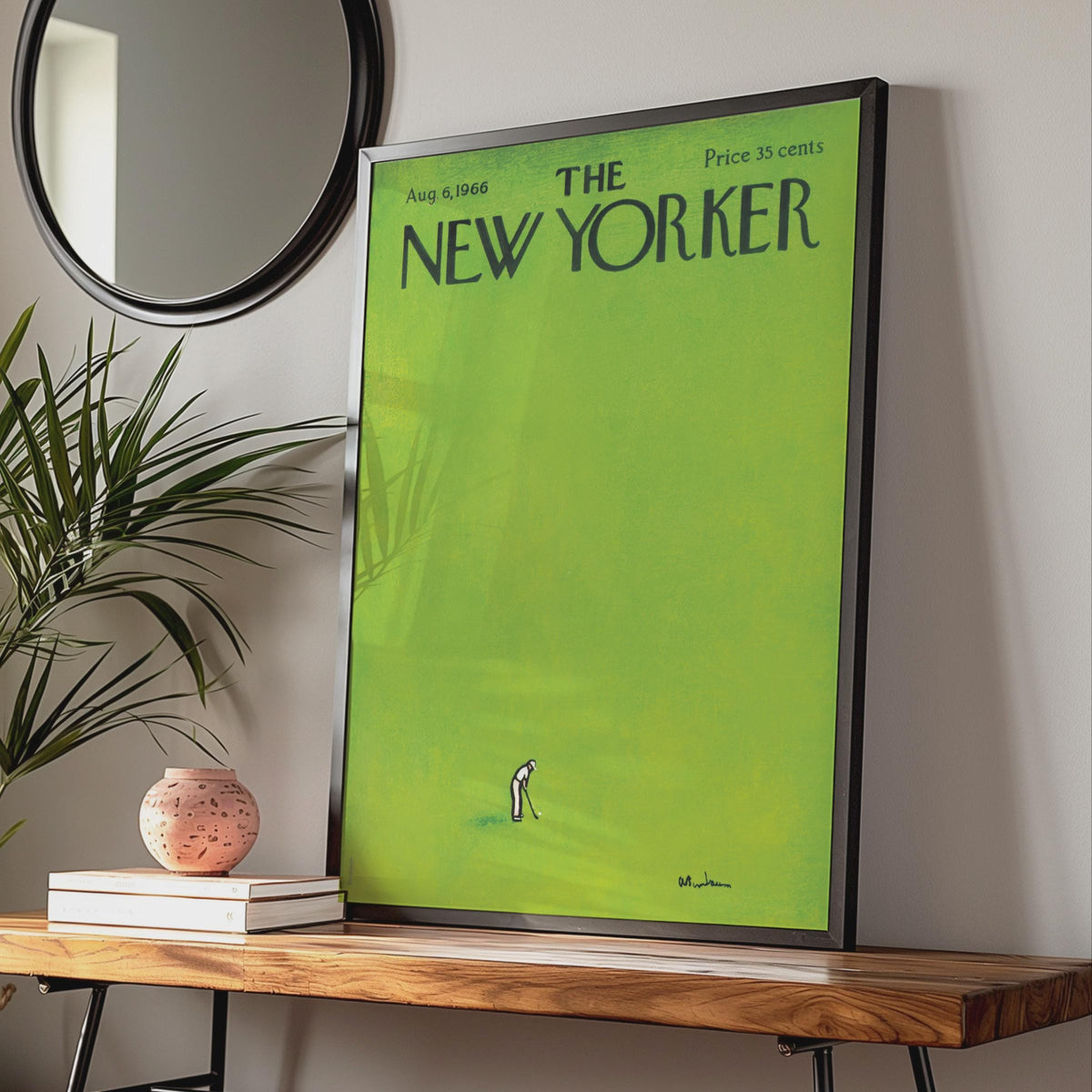 New Yorker Golf Poster, 1966 Vintage Magazine Cover Art, Green Minimalist Wall Art wall art print