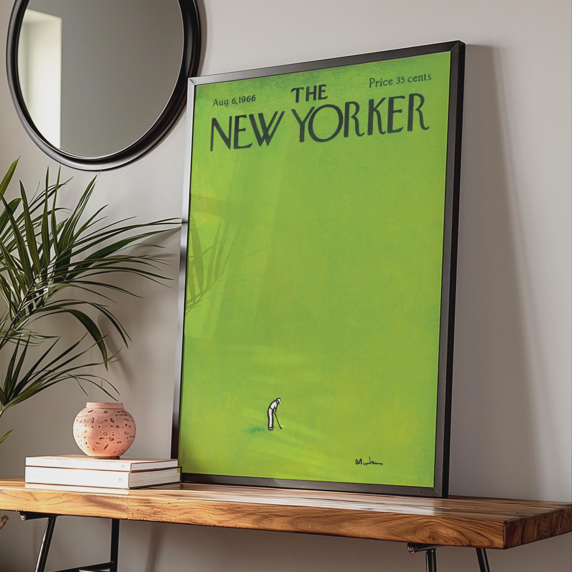New Yorker Golf Poster, 1966 Vintage Magazine Cover Art, Green Minimalist Wall Art wall art print