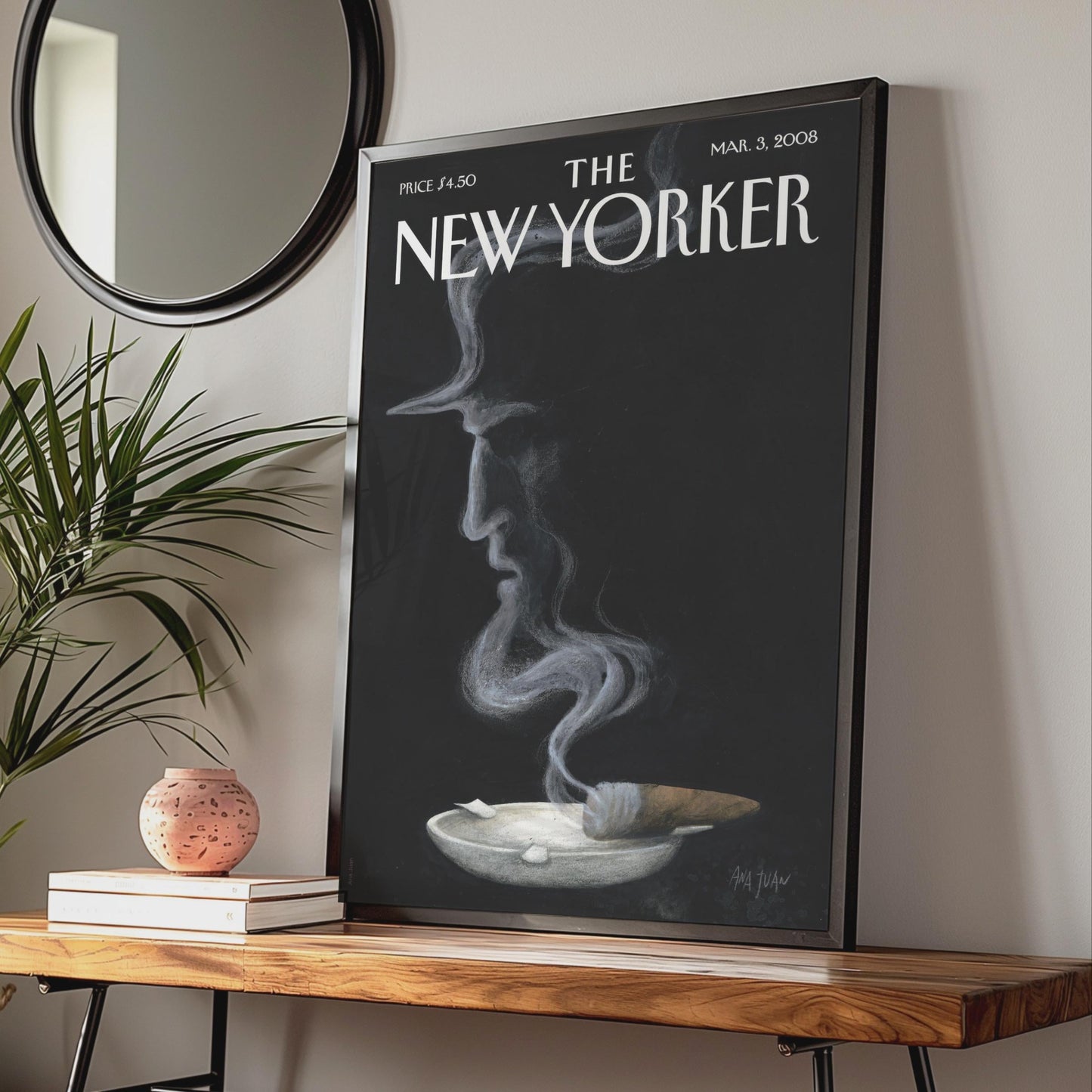 The New Yorker Cover Poster, Smoke Face Art Print, Ana Juan 2008, Black Wall Art wall art print
