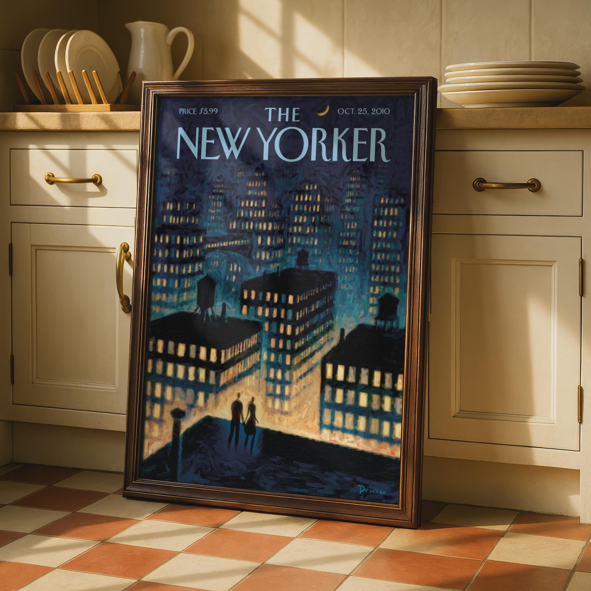 The New Yorker Cover Poster, NYC Night Skyline Couple Art, Blue City Wall Art Print wall art print