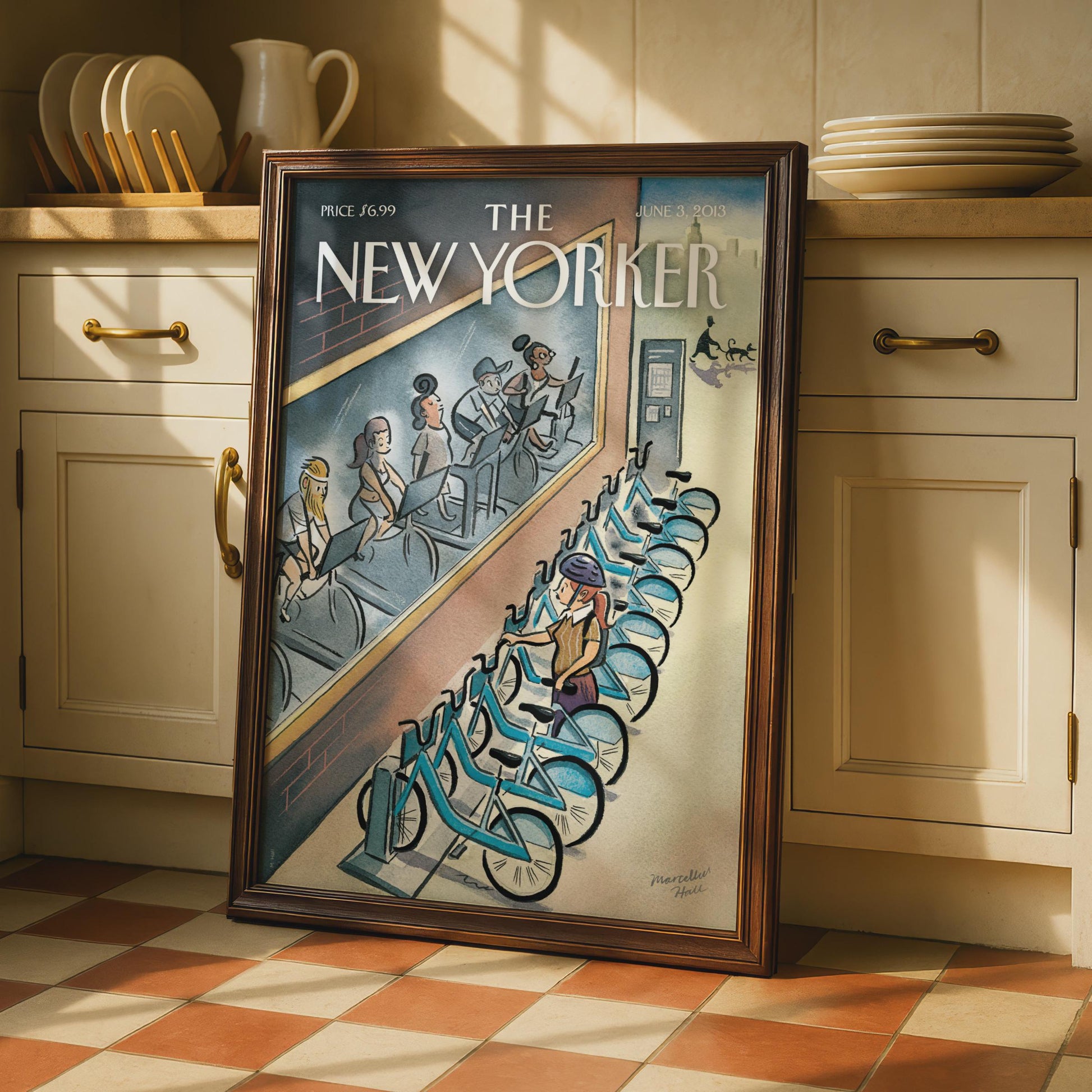 New Yorker Cover Art Print, Marcellus Hall Citi Bike Illustration, NYC Cycling Wall Art wall art print