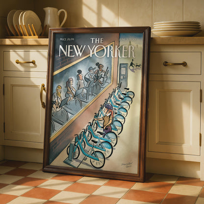 New Yorker Cover Art Print, Marcellus Hall Citi Bike Illustration, NYC Cycling Wall Art wall art print