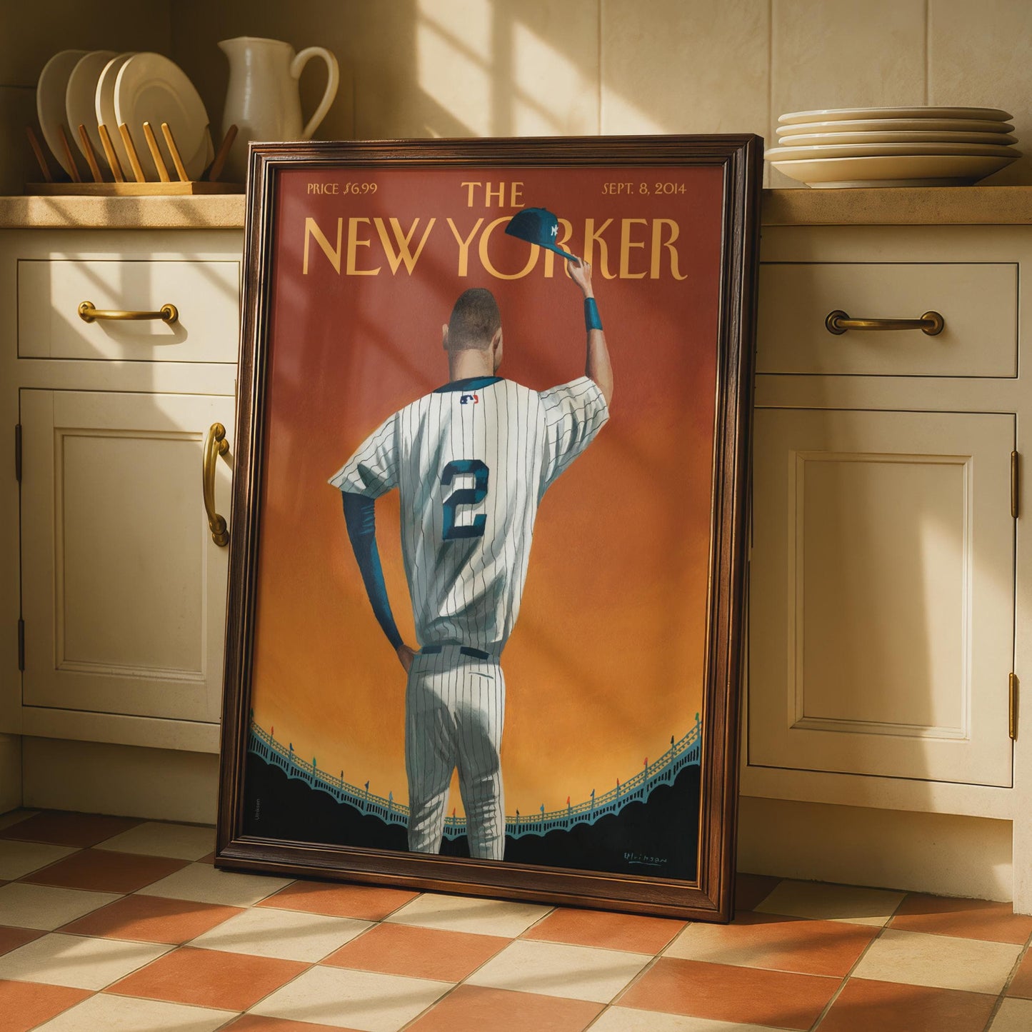 The New Yorker Baseball Poster, Yankees Number 2 Art Print, Sports Wall Art wall art print