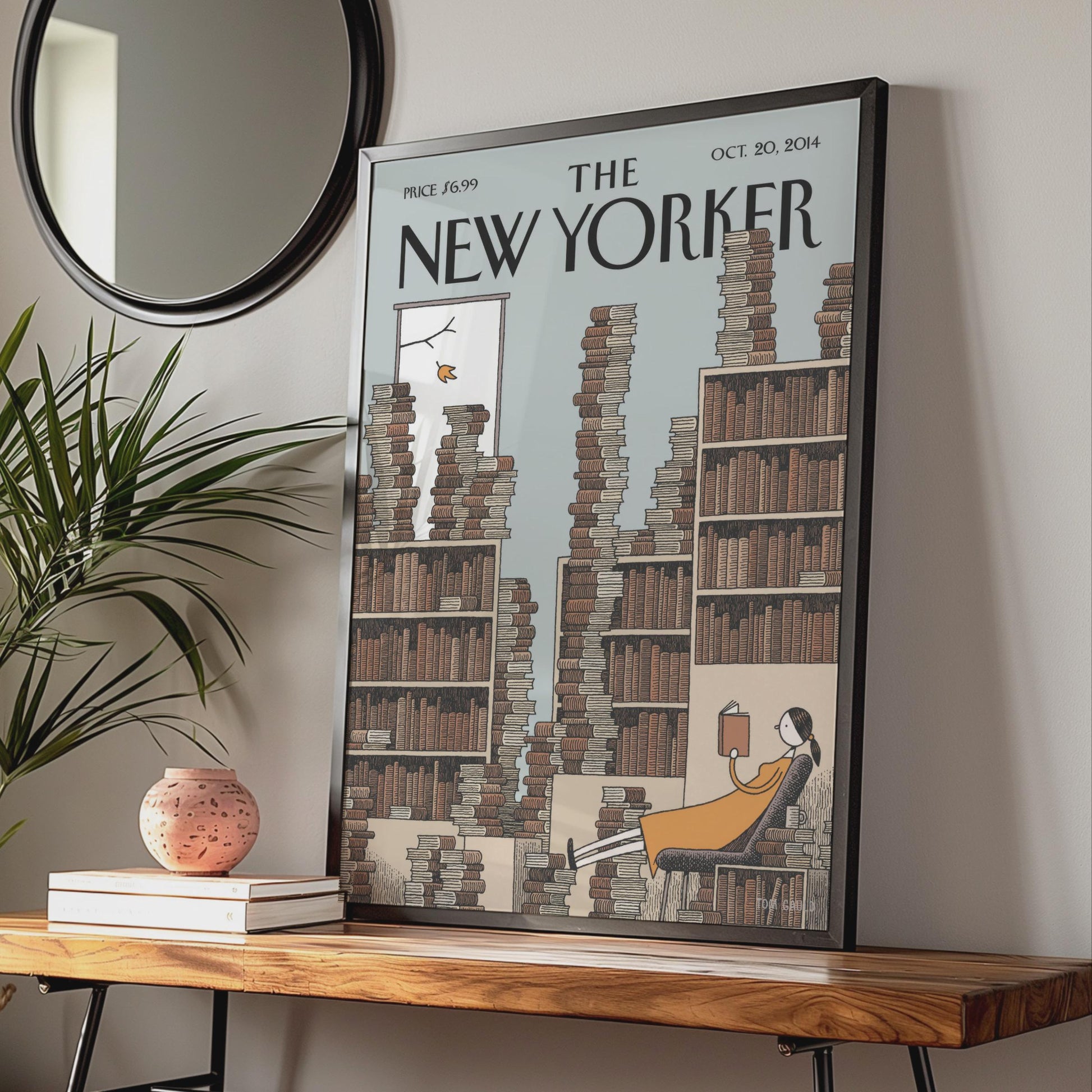 The New Yorker Cover Poster, Library Reading Art Print, Book Lover Wall Art, Oct 2014 wall art print