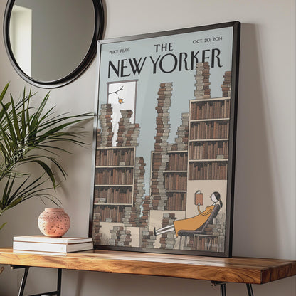 The New Yorker Cover Poster, Library Reading Art Print, Book Lover Wall Art, Oct 2014 wall art print