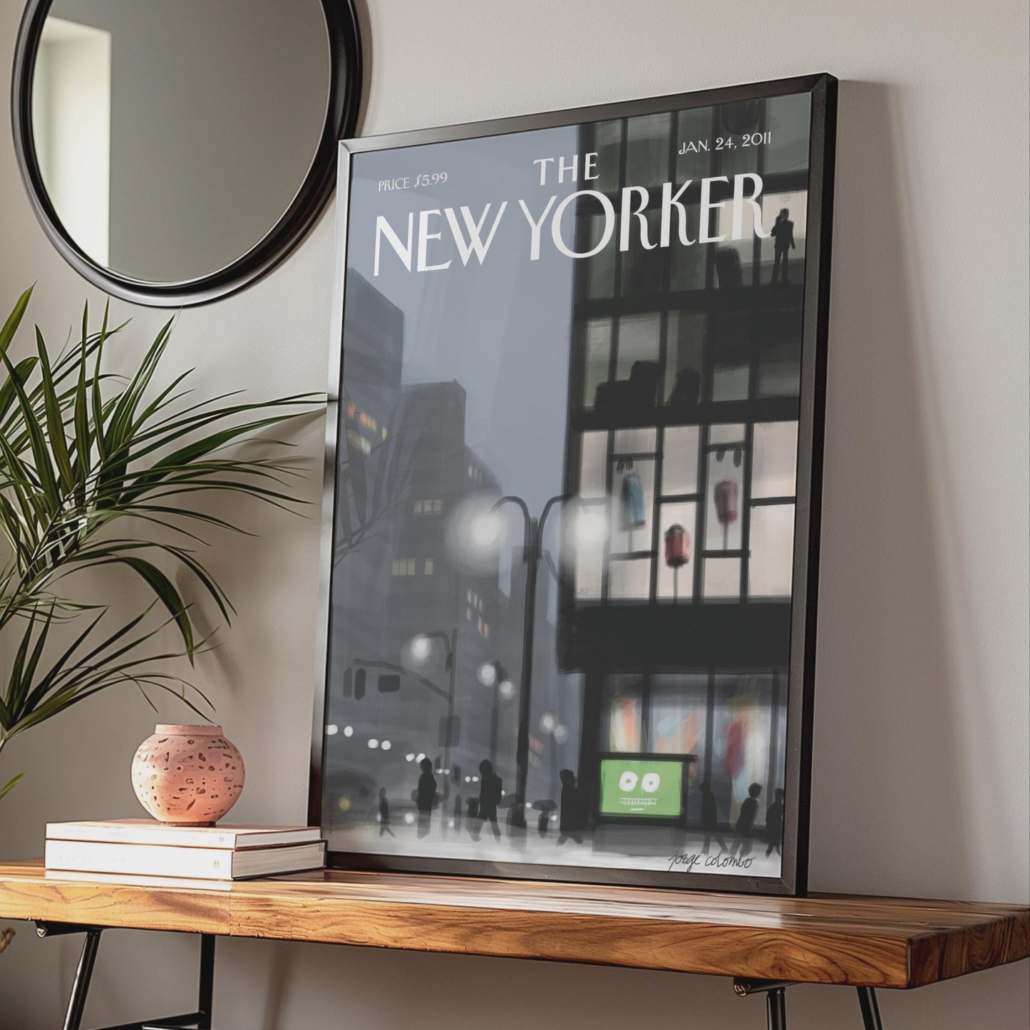The New Yorker Cover Poster, NYC Night Street Scene, Grey City Wall Art Print wall art print