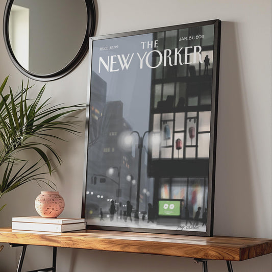The New Yorker Cover Poster, NYC Night Street Scene, Grey City Wall Art Print wall art print