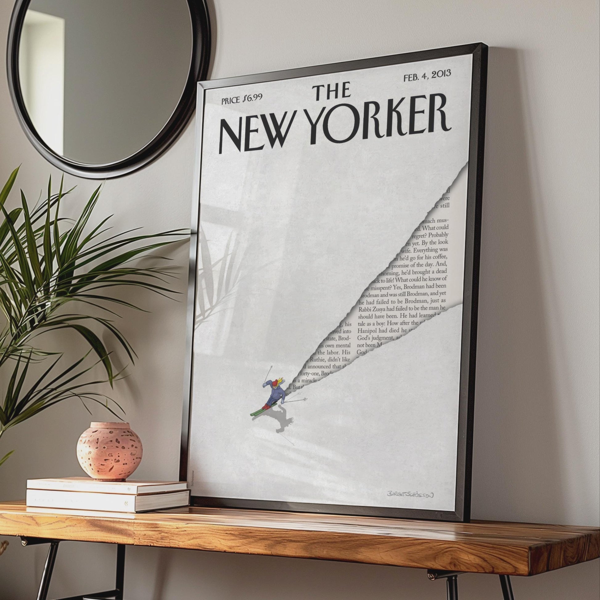 The New Yorker Poster, Skier Cover Art Print, February 2013, Winter Wall Art wall art print