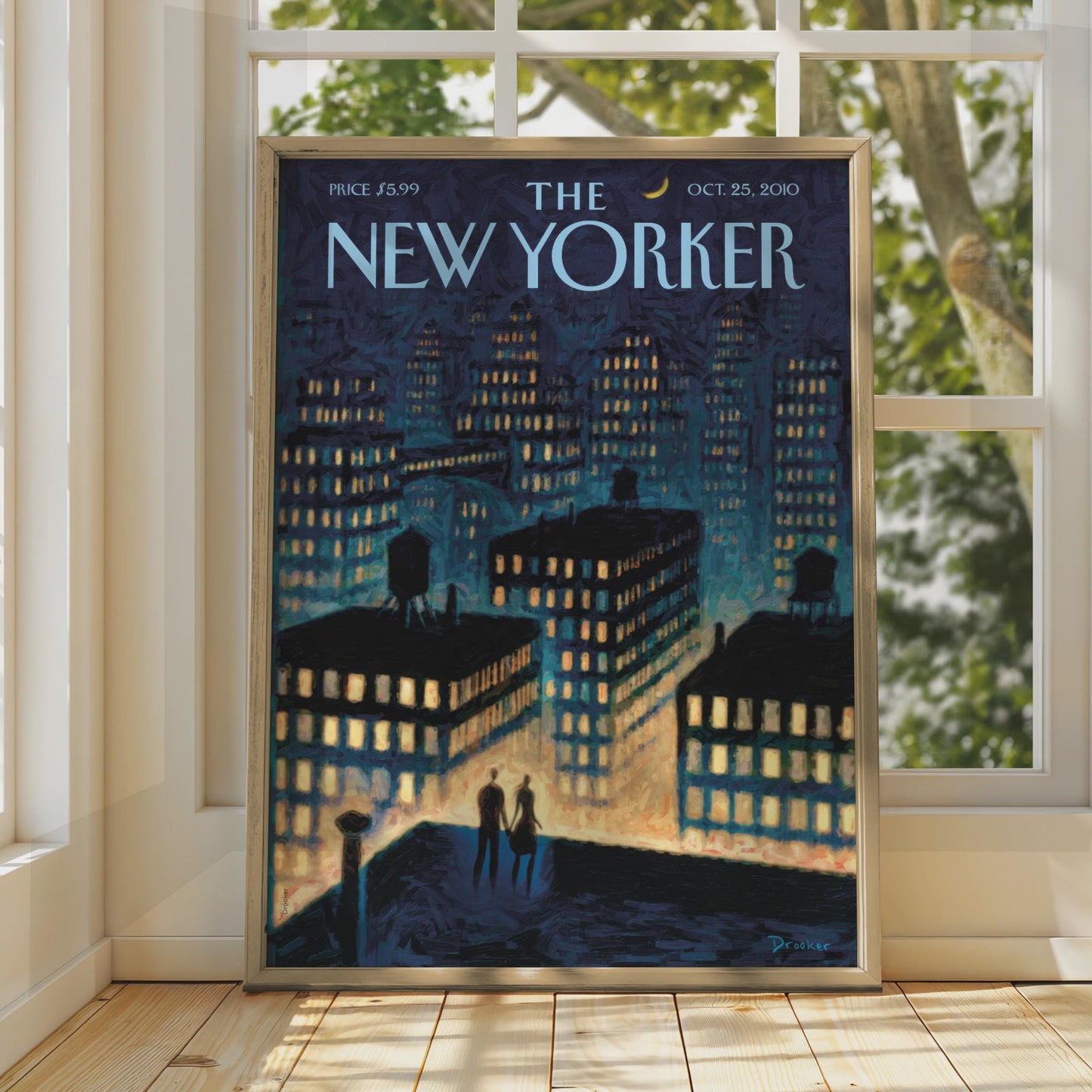 The New Yorker Cover Poster, NYC Night Skyline Couple Art, Blue City Wall Art Print wall art print