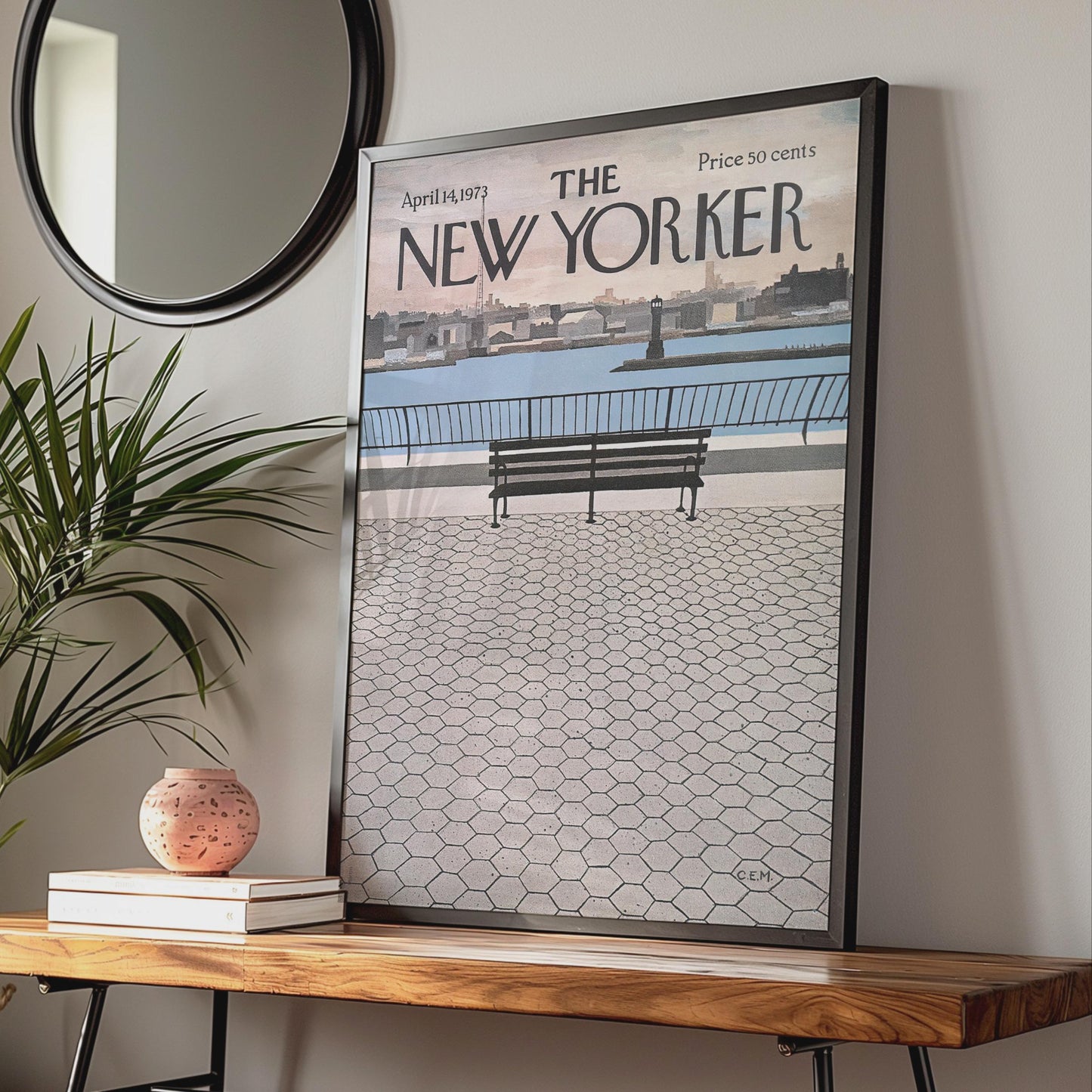The New Yorker Poster 1973, NYC Riverside Bench Cover Art, Vintage Magazine Print wall art print