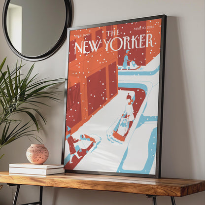 The New Yorker Poster, Winter Snow City Scene, Retro Illustration Wall Art Print wall art print