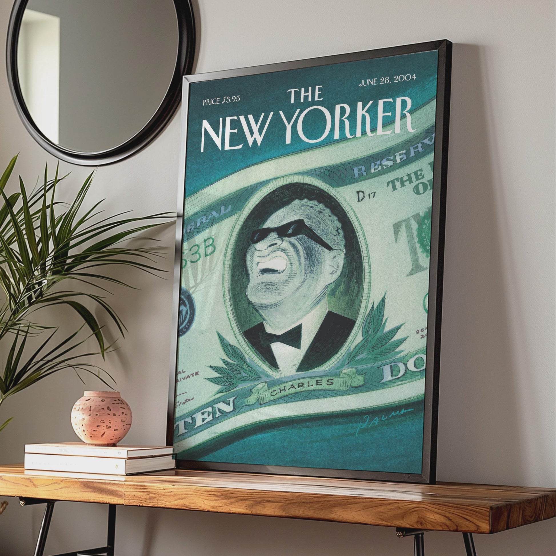 The New Yorker Cover Poster June 2004, Ray Charles Dollar Bill Art Print wall art print
