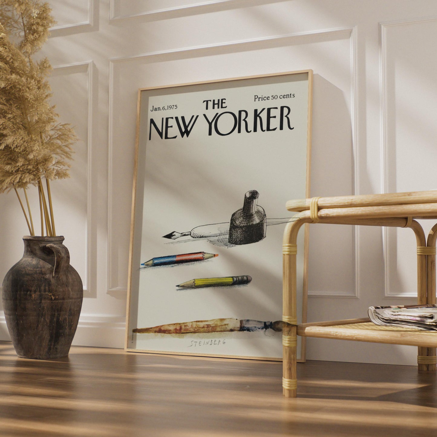 The New Yorker 1975 Poster, Steinberg Art Tools Cover, Pencil Ink Brush Wall Art wall art print