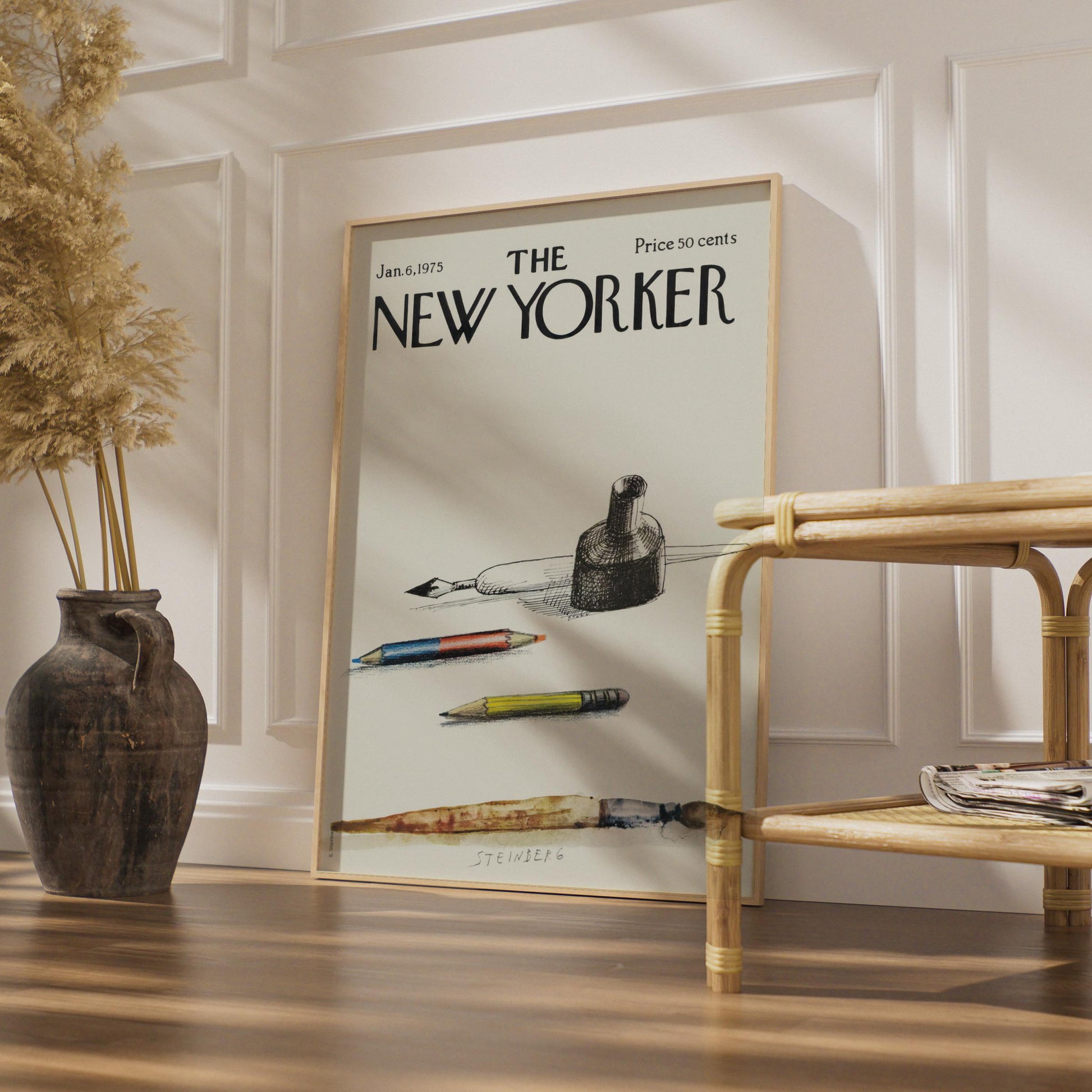 The New Yorker 1975 Poster, Steinberg Art Tools Cover, Pencil Ink Brush Wall Art wall art print