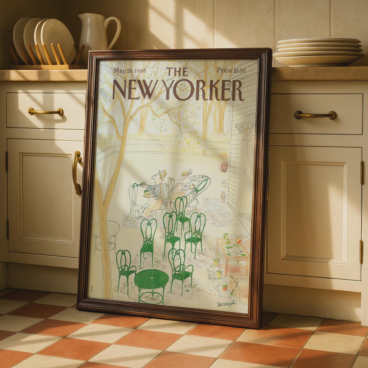The New Yorker Poster May 1985, Sempe Garden Scene, Vintage Magazine Cover Art wall art print