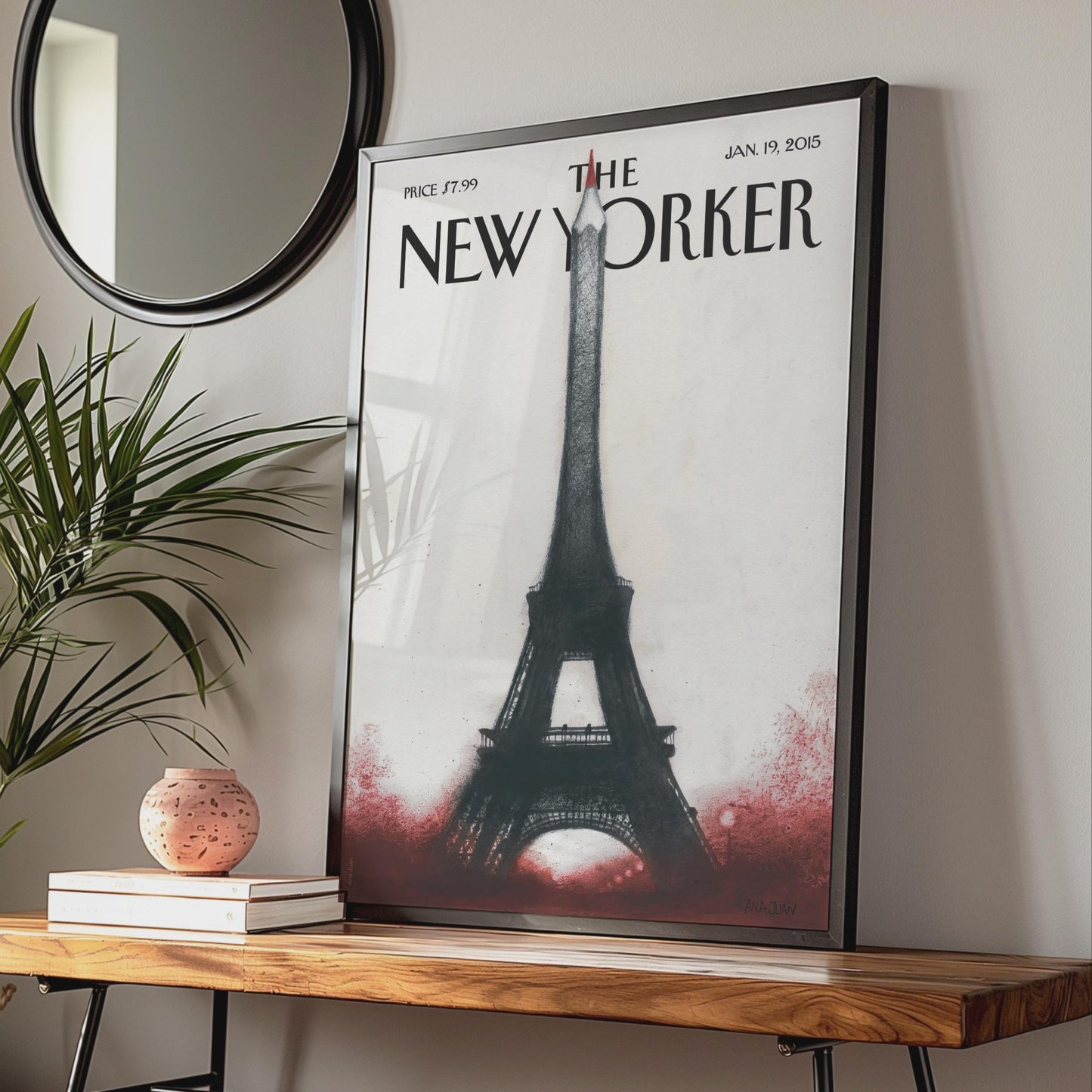 The New Yorker Eiffel Tower Pencil Paris Art Poster, Jan 2015 Cover Print, Wall Art wall art print