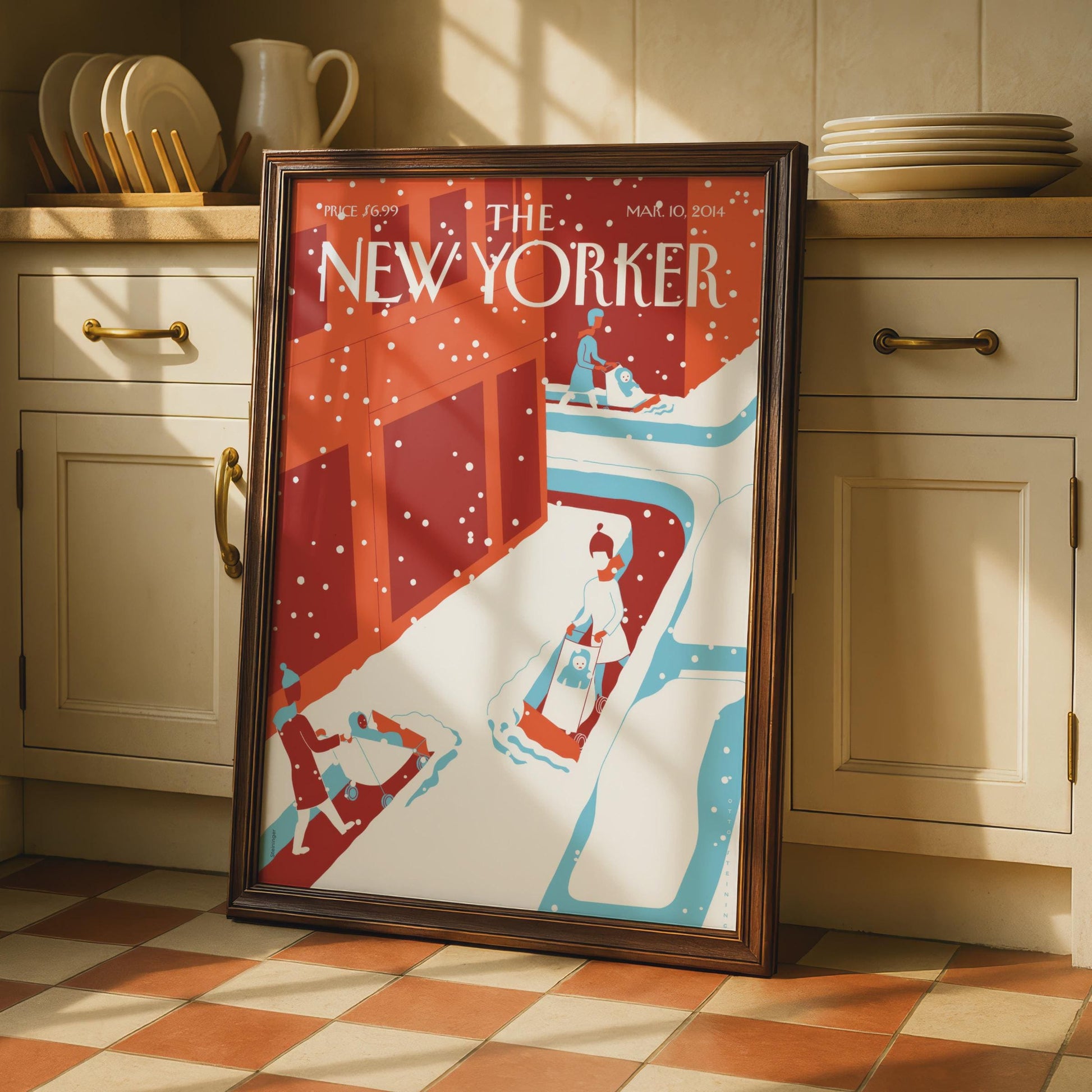 The New Yorker Poster, Winter Snow City Scene, Retro Illustration Wall Art Print wall art print