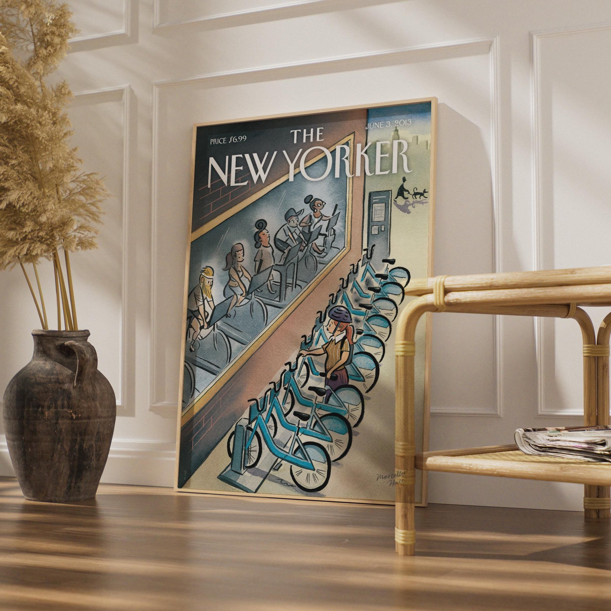 New Yorker Cover Art Print, Marcellus Hall Citi Bike Illustration, NYC Cycling Wall Art wall art print