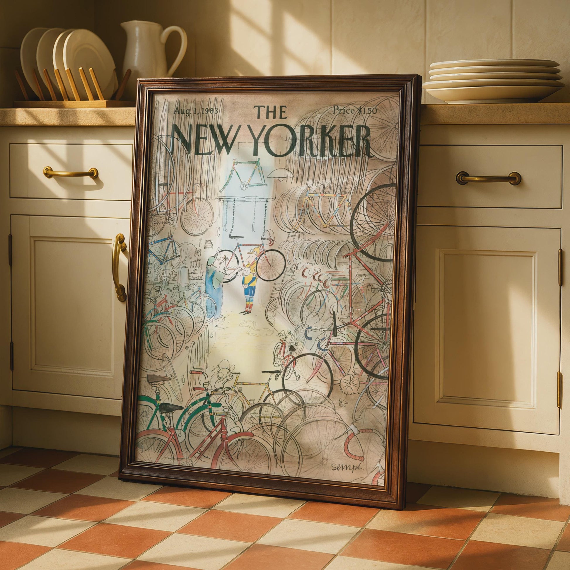 The New Yorker Poster, Sempe Bicycle Shop Cover 1983, Vintage Magazine Wall Art wall art print