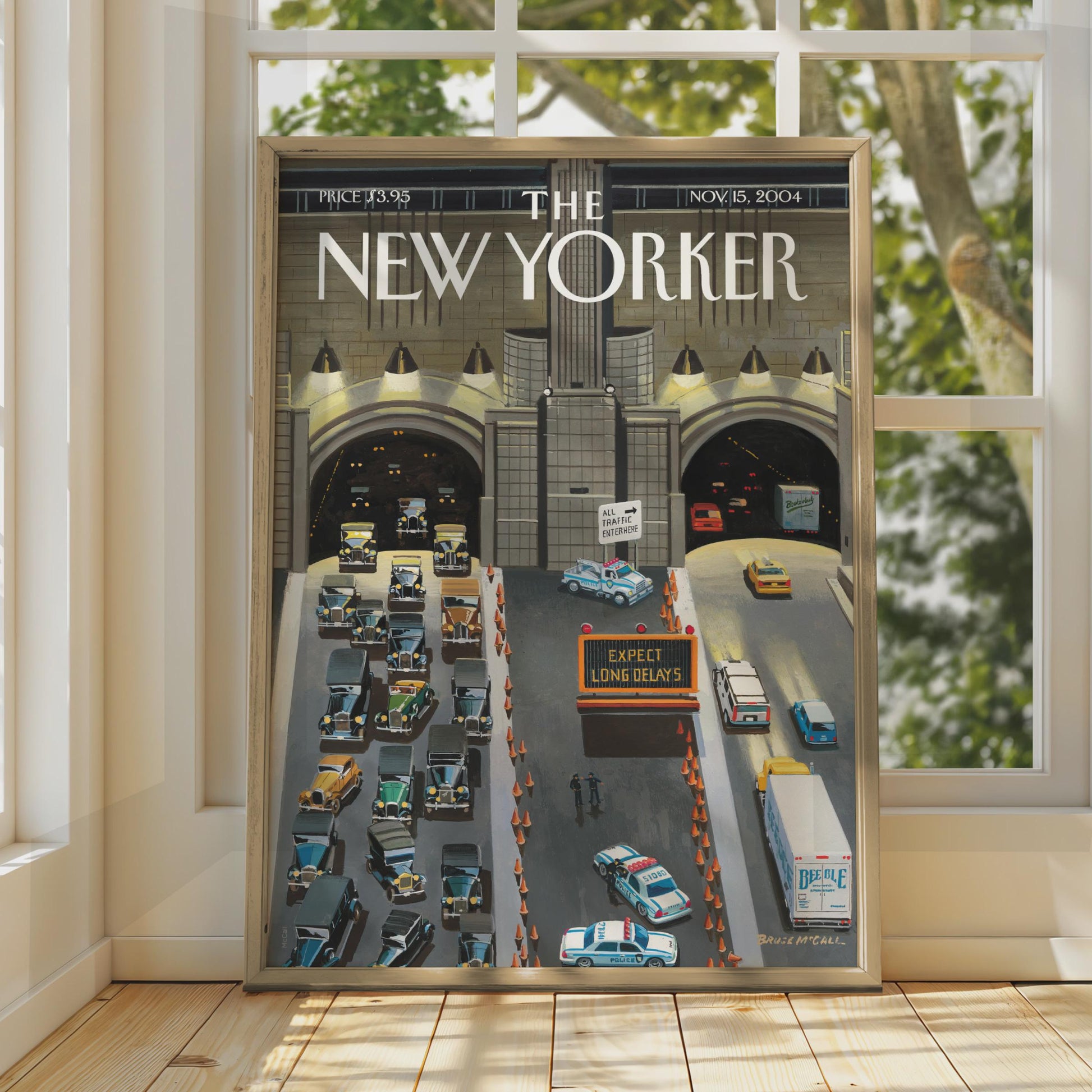 The New Yorker Cover Poster, NYC Tunnel Traffic Art Print, Vintage Car Wall Art wall art print