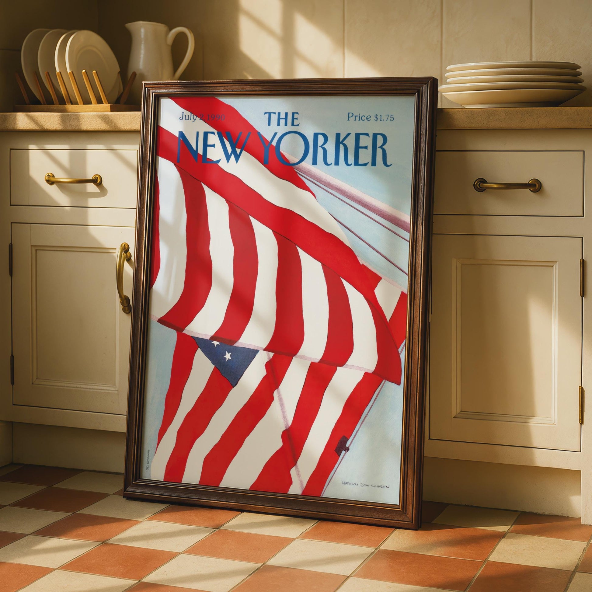 The New Yorker Poster American Flag July 1990, Patriotic Wall Art, Red White Blue wall art print